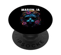 Marion IA Cat Wearing Sunglasses and Flowers Design PopSockets Adhesive PopGrip