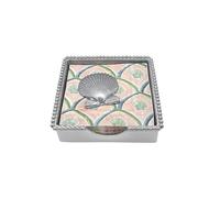 MARIPOSA 2741-C Scallop Shell Beaded Napkin Box Set Handcrafted, Aluminum, Silver