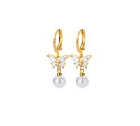 Mariposa de circón Pendientes de perla sintética para mujer Pendientes colgantes de color dorado Joyería de oreja de lujo Regalo pendientes Regalos de moda