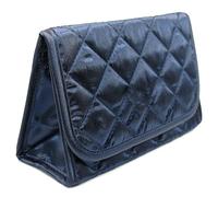 Marisa D'Amico Cosmetic Bag with Mirror, Flap and Zipper Closure, Dark Blue - Satin