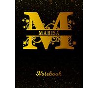 Marisa Notebook: Letter M Personalized First Name Personal Writing Notepad Journal | Black Gold Glittery Pattern Effect Cover | College Ruled Lined ... Taking | Write about your Life & Interests