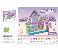 Marissa's Garden & Gift Magnetic Building Blocks Set, 110 Pieces Educational Construction Toy with Animal Characters, Pink and Blue House Theme, 2x2cm Cubes
