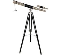Maritime Brass Telescope Nautical Doube Barrel Harbor Master Vintage Chrome Finish Antique Design Black Leather Adjustable Wooden Floor Standing Tripod Be Strong and Courageous for The Lord You God