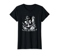 Maritime Lighthouse Compass Bottle Message Idea Value Graphic T-Shirt, Women, Black, XL