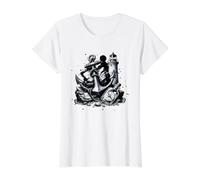 Maritime Lighthouse Compass Bottle Message Idea Value Graphic T-Shirt, Women, White, XL