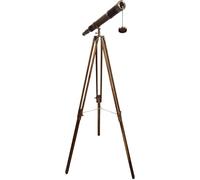 Maritime Marine Harbor Master Vintage Antique Brass Finish Brown Leather Tube Telescope Nautical Style Single Barrel Adjustable Wooden Floor Standing Tripod For Collectible Gift