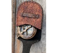 Maritime Marine Nautical Antique Brass Push Button Compass Vintage Gift with Leather Craving Case