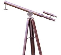 Maritime Royal Vintage Shiny Brass Finish Unique Brown Leather Tube Telescope Replica Nautical Style Single Barrel Adjustable Brown Wooden Tripod Standing For Navy Gifts