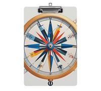 Maritime Sailboat Compass Clipboard, A4 Acrylic Clipboard with Hanging Hole, Ultra-Light Clip Board - Holds 100 Sheets, Shatterproof Document Holder for Office, 12.5" X 8.5"
