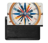 Maritime Sailboat Compass Passport Holder with 3 Card Slots, Portable PU Leather Travel Wallet, Slim Protective Cover for Passport, ID, Credit Cards