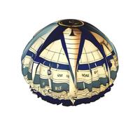 Maritime Sailboat Compass Print Shower Cap Reusable Bath Cap Double Layer Bath Hair Caps, Keeps Hair Dry, Fits All Head