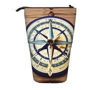 Maritime Sailboat Compass Print Telescopic Standing Pencil Bag/Stand Up Stationery Bag/Makeup Bag/Storage Case
