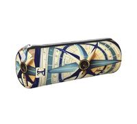 Maritime Sailboat Compass Print Women Men Pencil Case Cylindrical Lightweight Pen Pouch Office Stationery Organizer