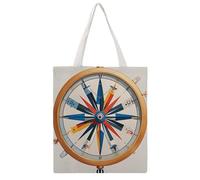 Maritime Sailboat Compass Tote Bag, Aesthetic Canvas Tote Bag Reusable Grocery Shopping Bag for Women Men