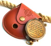 Maritime Treasures Antique Brass Compass with Leather Case - Engraved Inspirational Joshua 1:9 Quote - Vintage Nautical Compass for Hiking, Camping, Sailing & Gift for Men