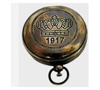 Maritime Treasures Antique Brass Pocket Compass with Crown 1917 Design - Vintage Navigation Instrument and Nautical Gift for Men, Travellers & Collectors