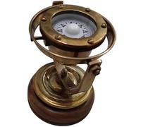 Maritime Treasures Brass Gimbal Compass with Wooden Base - Vintage Nautical Compass and Unique Gift for Men, Sailors, Travellers & Collectors