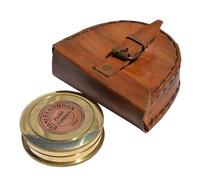 Maritime Treasures Brass Pocket Compass with Leather Presentation Box, Vintage Nautical Navigation Compass, Antique Style Compass