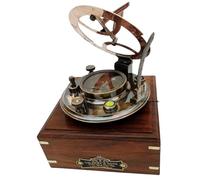 Maritime Treasures Brass Sundial Compass in Wooden Box - Vintage Nautical Collectible and Gift for Men, Dad, Travellers & Collectors