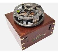 Maritime Treasures Brass Sundial Compass with Wooden Box - Vintage Nautical Collectible and Unique Gift for Men, Dad, Sailors & Travellers