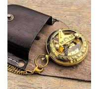 Maritime Treasures Brass Sundial Pocket Compass with Leather Case & Chain, Vintage Antique Navigation Compass, Handmade Outdoor Hiking Camping Travel Compass Gift