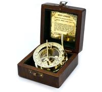 Maritime Treasures Handmade Brass Sundial Compass in Wooden Box - Vintage Roman Dial Navigation Compass - Classic Gift for Men - Ideal for Hiking, Sailing, Camping & Home Decoration