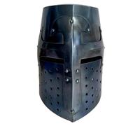 Maritime treasures Medieval Black Crusader Knight Helmet Handmade Steel Great Helm Armour Full Face Helmet for LARP, Cosplay, Reenactment & Home Display
