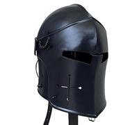 Maritime treasures Medieval Black Knight Helmet Full Face Steel Great Helm with Cross Detail Ideal for LARP, Cosplay, Reenactment & Display
