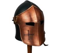 Maritime treasures Medieval Crusader Knight Helmet Handcrafted Brass & Steel Great Helm with Cross Design Antique Armour for LARP, Cosplay, Reenactment & Collectible Display