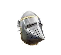 Maritime treasures Medieval Crusader Knight Helmet Handcrafted Steel Great Helm with Brass Trim Full Face Armour for LARP,Halloween Cosplay, Reenactment & Display