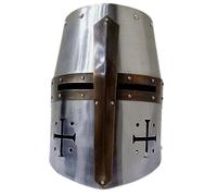 Maritime treasures Medieval Crusader Knight Helmet - Steel Great Helm with Brass Detail - Wearable Replica Armour for Reenactment, Halloween, Cosplay & Display