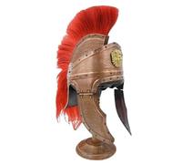 Maritime treasures Roman Centurion Helmet Handcrafted Brass Warrior Helmet with Red Crest and Lion Design Antique Finish Armour for LARP, Cosplay, halloween, Reenactment and Home Display