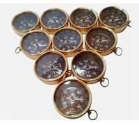 Maritime Treasures Set of 10 Brass Pocket Compasses - Vintage Navigation Tools for Parties, Gifts, Events, Trekkers & Collectors