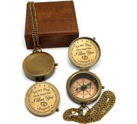 Maritime treasures Set of 2 Vintage Brass Compass for Dad, To My Dad I Love You Forever Quote, Pocket Navigation Compass with Chain, Inspirational Gift for Father, Birthday,
