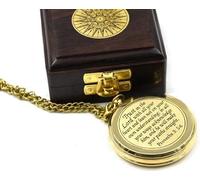 Maritime Treasures Set of 2 Vintage Brass Compass with Wooden Box and Chain, Trust in the Lord Bible Verse Design, Antique Style Navigation Compass, Nautical Decorative Compass Gift