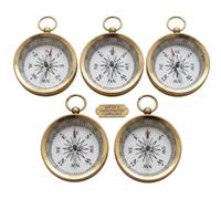Maritime Treasures Set of 5 Brass Tone Pocket Compass with Key Ring, Mini Directional Navigation Compass, Portable Compass for Hiking Camping Travel Outdoor Adventure Scouting and Party Favors