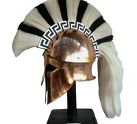 Maritime treasures Spartan Warrior Helmet Handcrafted Bronze Greek Armour with White Horsehair Crest Corinthian Style Helmet for LARP, Cosplay,Halloween, Reenactment and Display