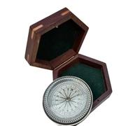 Maritime Treasures Vintage Brass Compass with Wooden Box - Antique Navigation Tool and Nautical Gift for Men, Dads, Travellers and Collectors