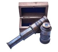 Maritime treasures Vintage Brass Handheld Telescope with Wooden Box Classic Nautical Pirate Spyglass for Collectors, Home Decor