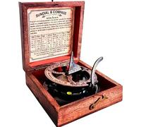 Maritime treasures Vintage Brass Sundial Compass with Wooden Box Antique Style Nautical Pocket Compass, Portable Outdoor Navigation Tool, Unique Gift for Men & Maritime Decor