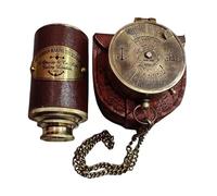 Maritime treasures Vintage Brass Telescope with Compass & Leather Case - Antique Nautical Spyglass Maritime Gift for Men - Pirate Style Collectible