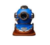 Maritime Treasures Vintage Deep Sea Diving Helmet Ornament Blue Nautical Diver Helmet Decor for Home, Office, Study, Library or Gift Display