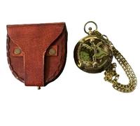 Maritime treasures Vintage Style Brass Pocket Compass with Leather Case and Chain Classic Nautical Compass for Hiking, Camping, Travel and Home Decor