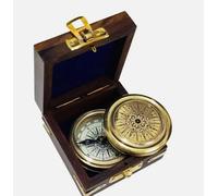 Maritime treasures Vintage Style Brass Pocket Compass with Wooden Box Classic Nautical Compass for Travel, Hiking, Camping and Home Decor
