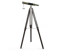 Maritime Vintage Brass Royal Telescopes Brown Adjustable Tripod Floor Standing Nautical Antique Brass with Black Leather Wooden Stand Telescope Gifts Sail Boat Decor