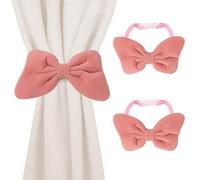Maritown 2PCS Velvet Bow Curtain Tie Backs No Drill Curtain Clips Holdbacks Adorable Sheer and Blackout Curtains Soft Bowknot Designed Decorative Drape Tiebacks for Nursery Room Decor