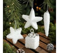 Maritown Christmas Baubles White Glitter Xmas Tree Balls 4 Pcs 7.2cm Large Shatterproof Bauble Set Winter Party Holiday Decor Ornaments Tree Decorations for Home Office Classroom