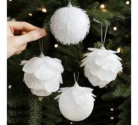 Maritown Christmas Baubles White Glitter Xmas Tree Balls 8 Pcs 7.2cm Large Shatterproof Bauble Set Winter Party Holiday Decor Ornaments Tree Decorations for Home Office Classroom