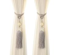 Maritown Curtain Tie Backs 2 Pack Tassel Holdbacks Handmade Rope Tiebacks Hold Backs for Curtains Boho Decor (Silver Grey)