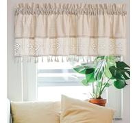 Maritown Kitchen Valance Curtain Linen Boho Farmhouse Window Swag with Tassel Rod Pocket Short Curtains Valances for Bedroom Cafe Bathroom Small Windows (Natural, 61W x 74H cm, Tassel)